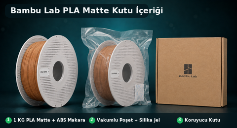 Bambu Lab PLA Matte makara, vakumlu ambalaj ve koruyucu kutu