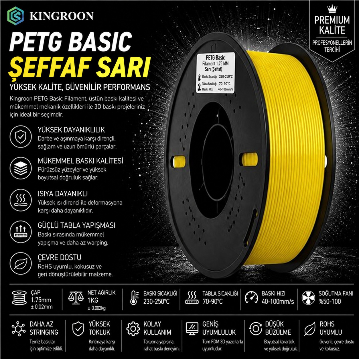 Kingroon PETG Basic Şeffaf Sarı