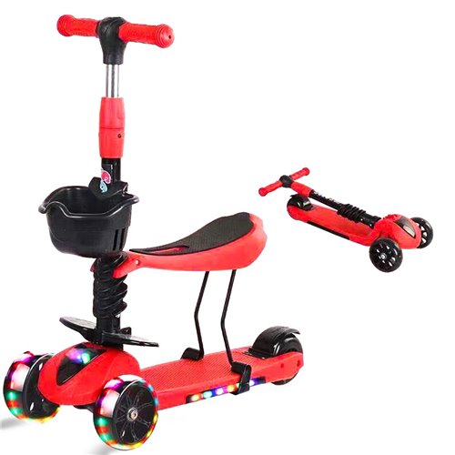 2'Si 1 Arada Katlanır Çocuk Scooter, Koltuk Eyer Bebekler Yürüteç Çocu