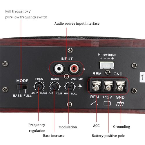 8İnch 600W Araba Koltuk Altı Subwoofer Woofer Güç Amplifikatörü Bas Hi